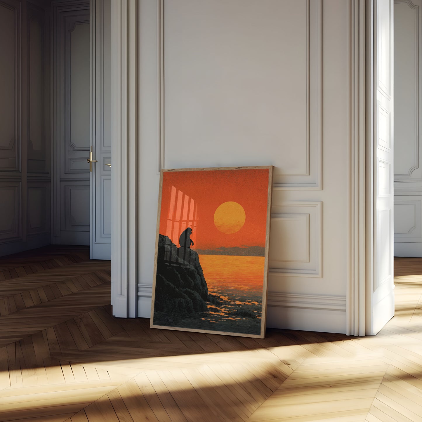 Póster del Atardecer del Mono Contemplativo