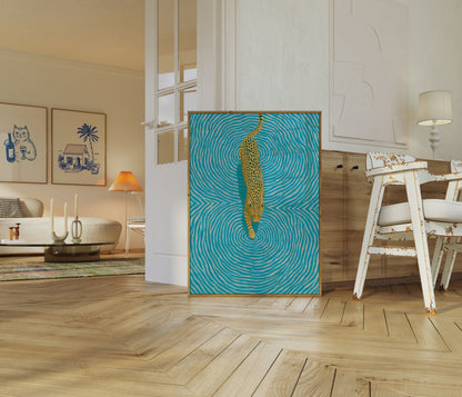 Leopard i Turkis Flyt Plakat