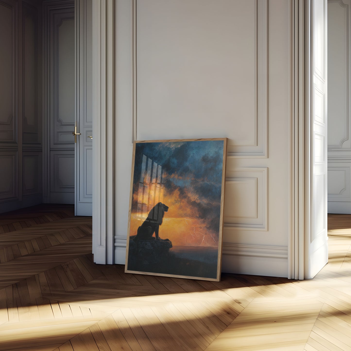 Lion Watching the Storm Poster