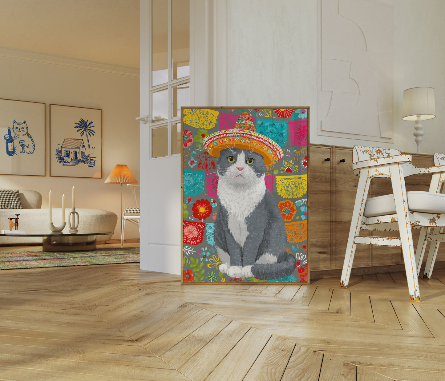 Fiesta Cat in Sombrero Poster