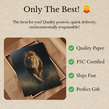 Majestic Lion in Golden Grass Poster