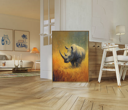 Golden Savanna Rhino Poster