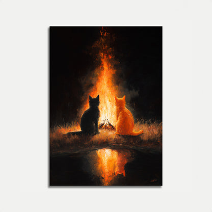 Gatos à Luz da Lareira Poster