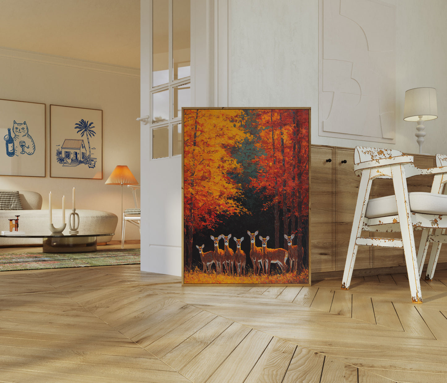 Deer Herd in Autumn Forest Poster