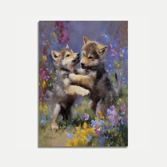 Playful Corgis in Wildflowers Poster
