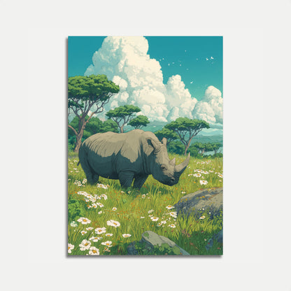 Póster de la tranquila pradera de rinocerontes