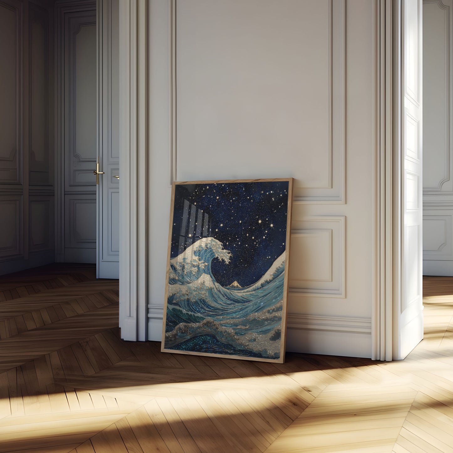 Póster de Olas del Océano Noche Estrellada