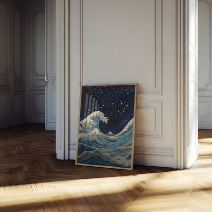 Póster de Olas del Océano Noche Estrellada