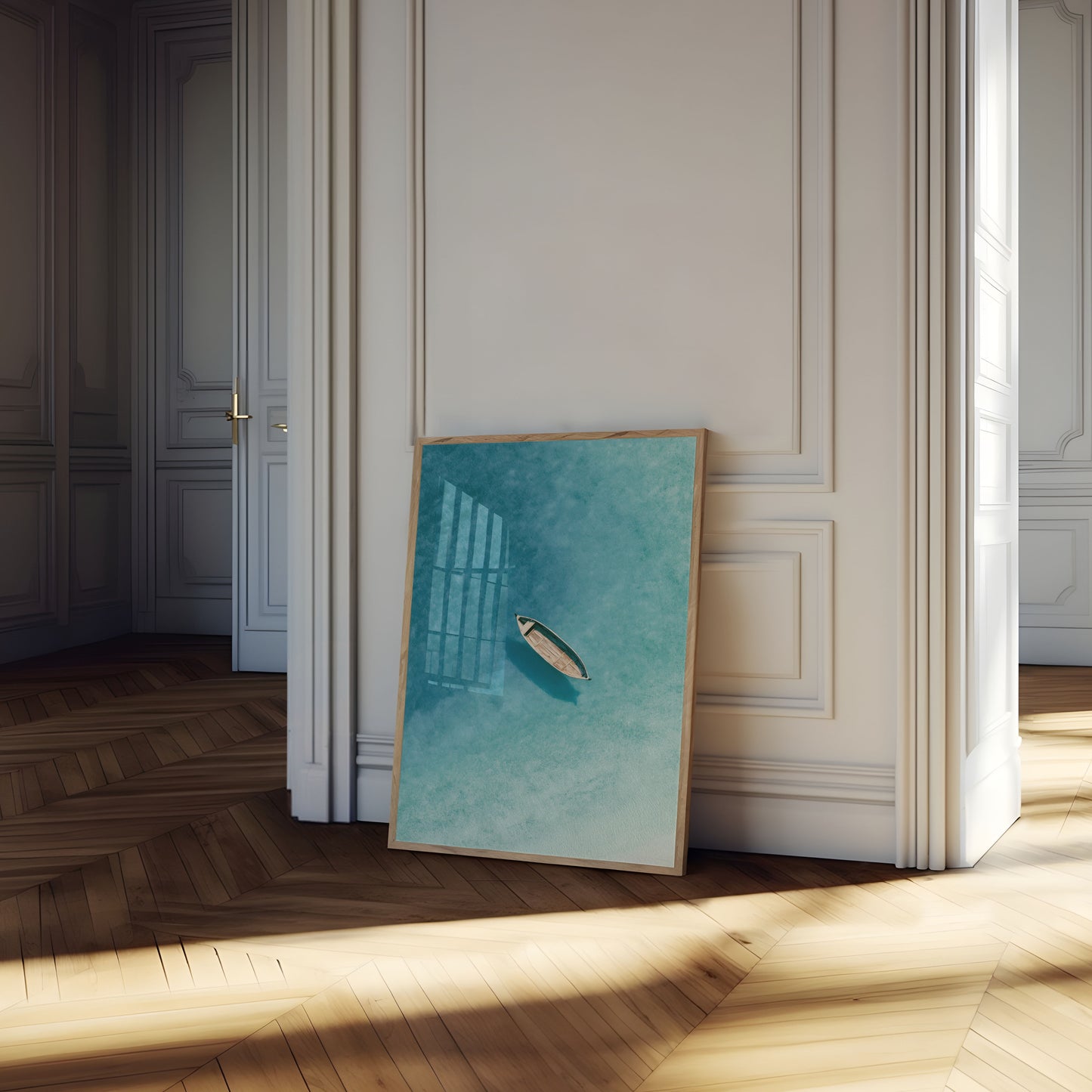 Bateau Solitaire sur Eaux Turquoise Affiche