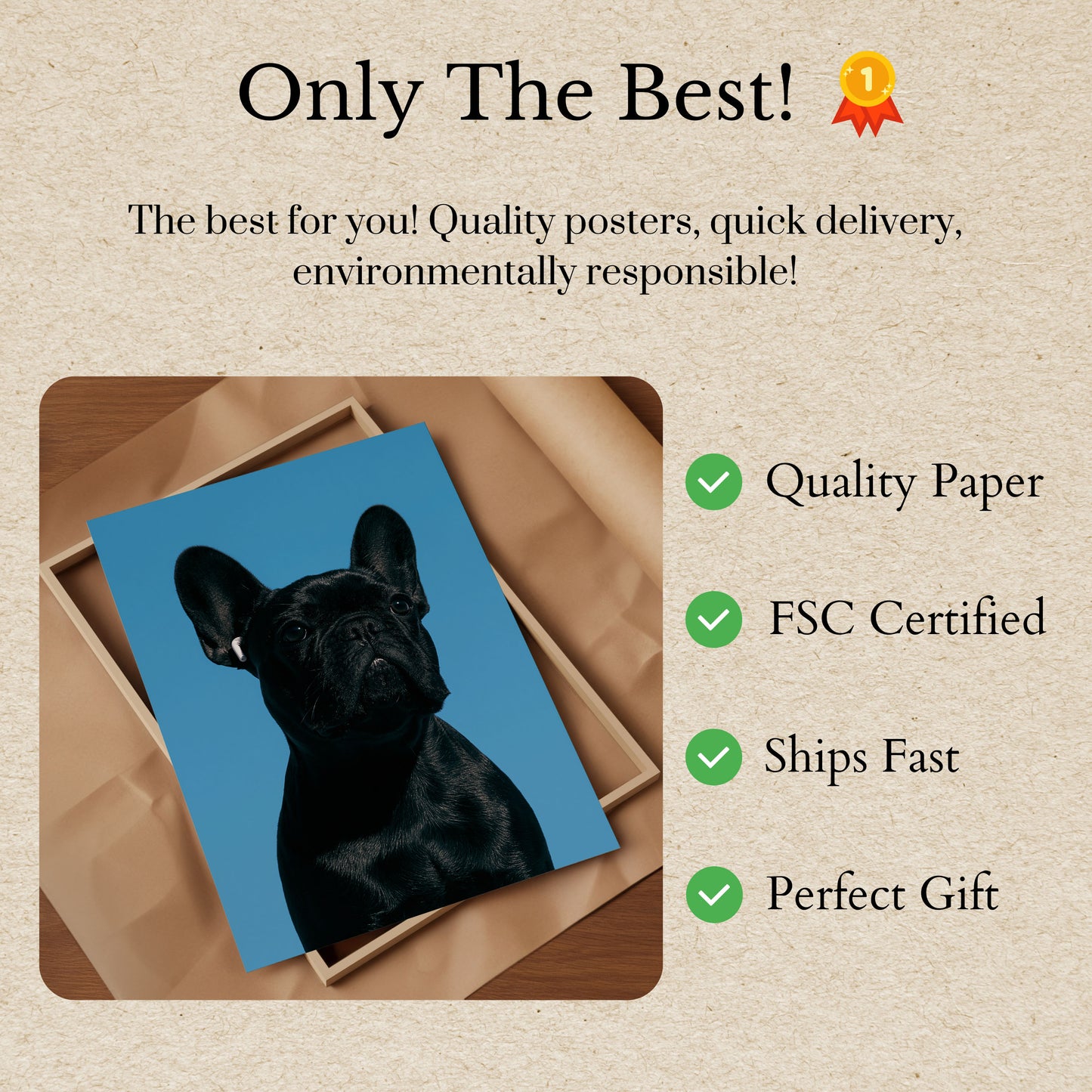 Black French Bulldog Portrait Poster