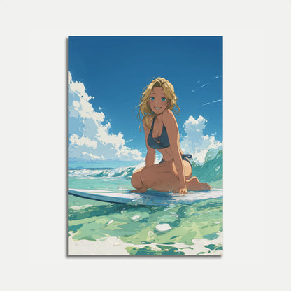 Sunny Waves Surfing Anime Poster