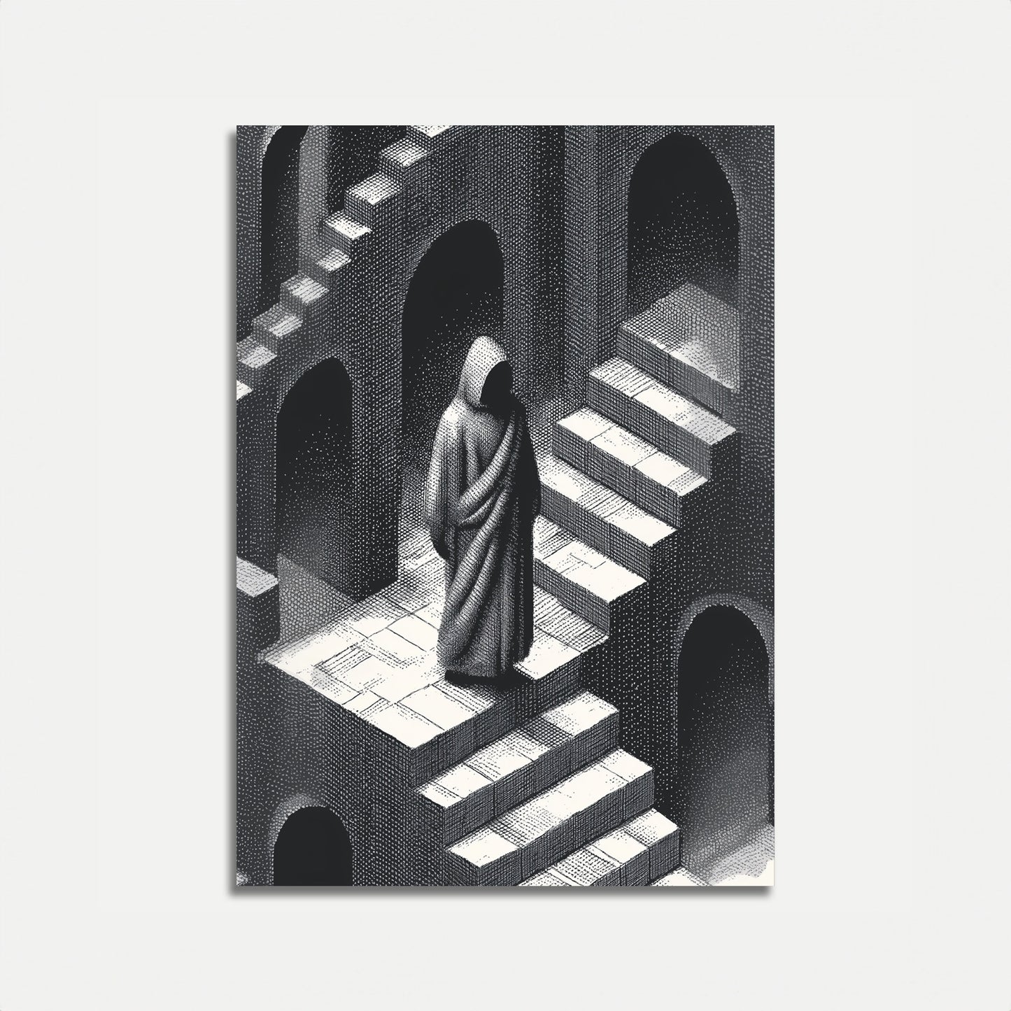 Figura Encapuchada en Póster de Arco Antiguo