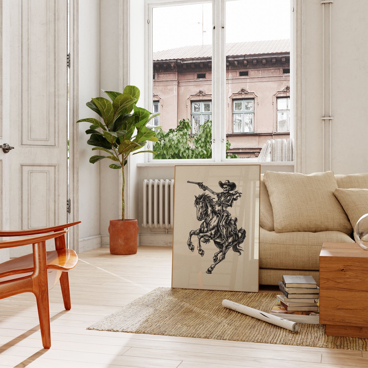 Skelett-Cowboy reitet Pferd-Poster