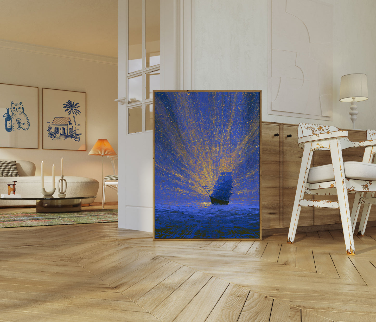 Golden Fishing Net Ocean Poster
