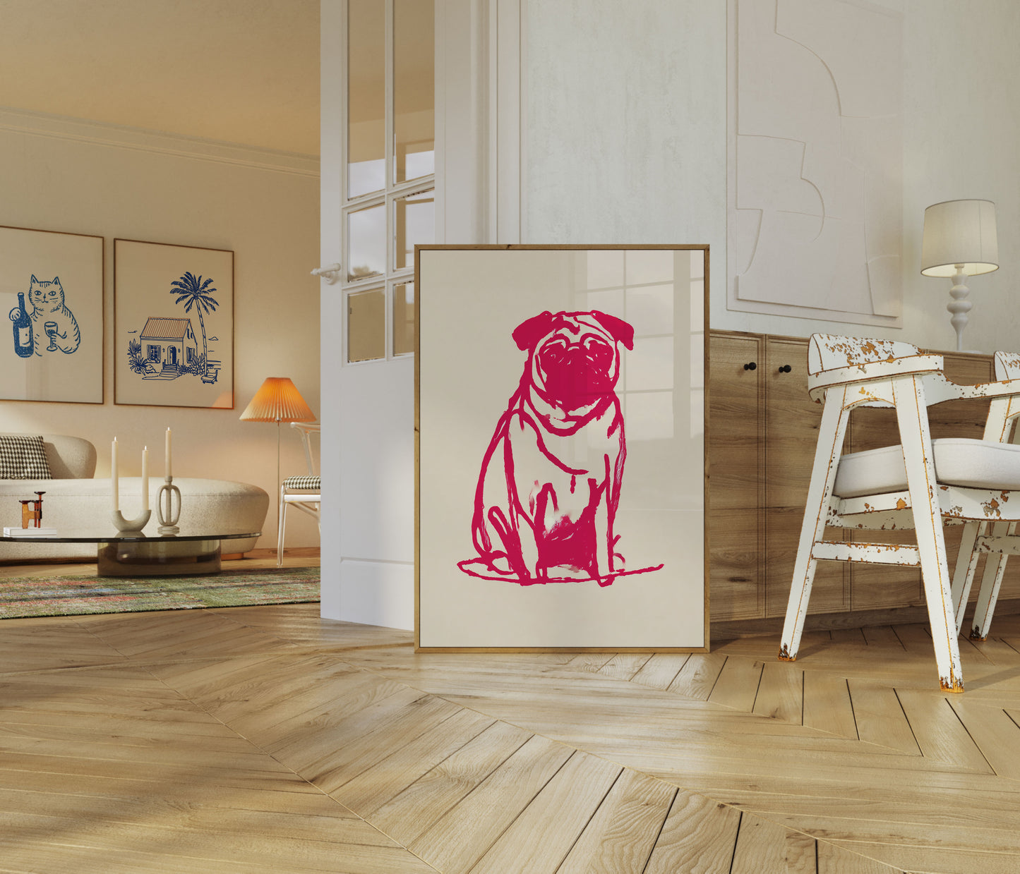 Affiche de croquis de carlin rouge