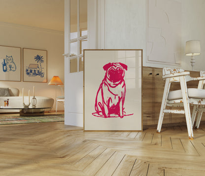 Affiche de croquis de carlin rouge