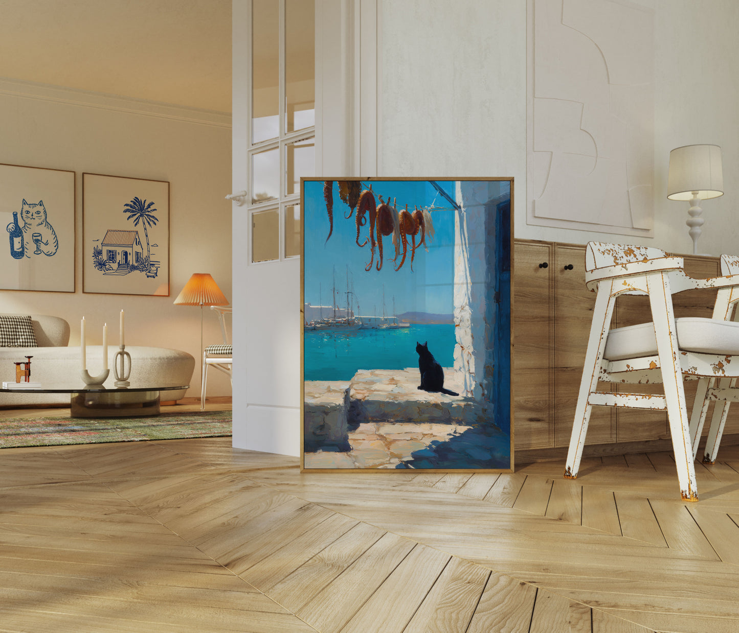 Black Cat Mediterranean Harbor Poster