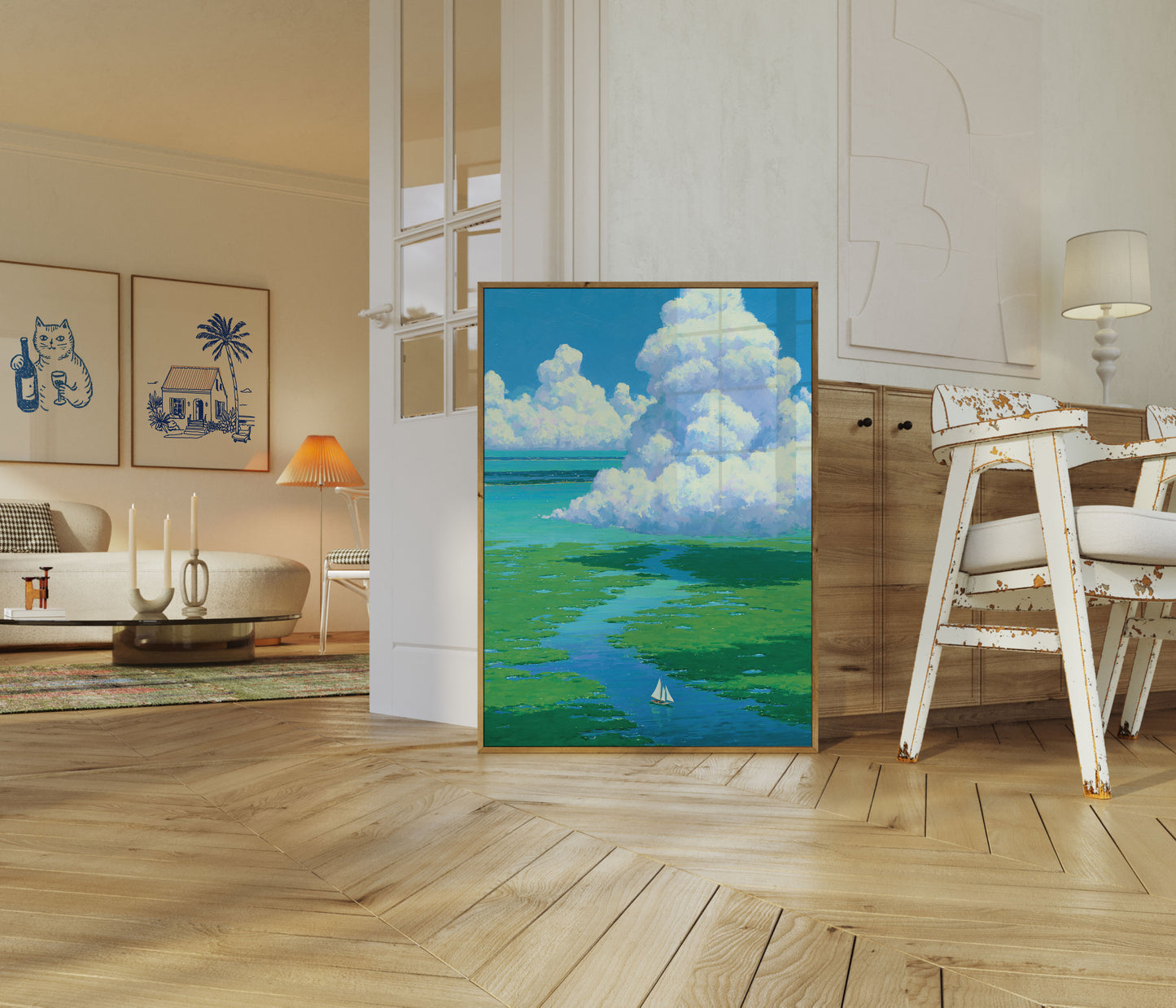 Segelboot in Küstengewässern Poster