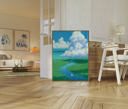 Segelboot in Küstengewässern Poster