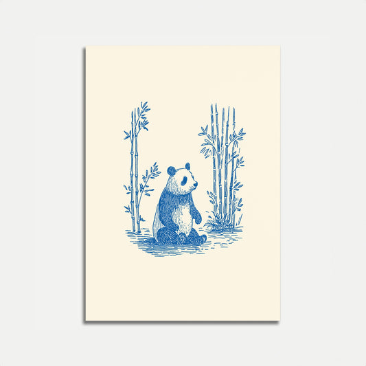 Blue Panda Bamboo Forest Poster