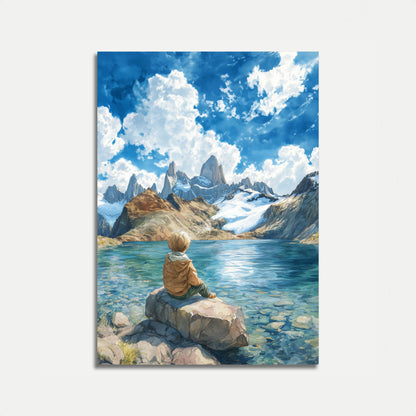 Bambino che guarda i Monti Alpini Poster