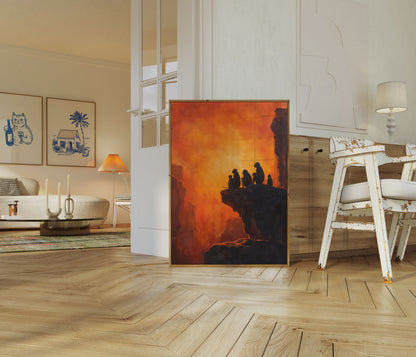 Primate Family Desert Sunset Poster