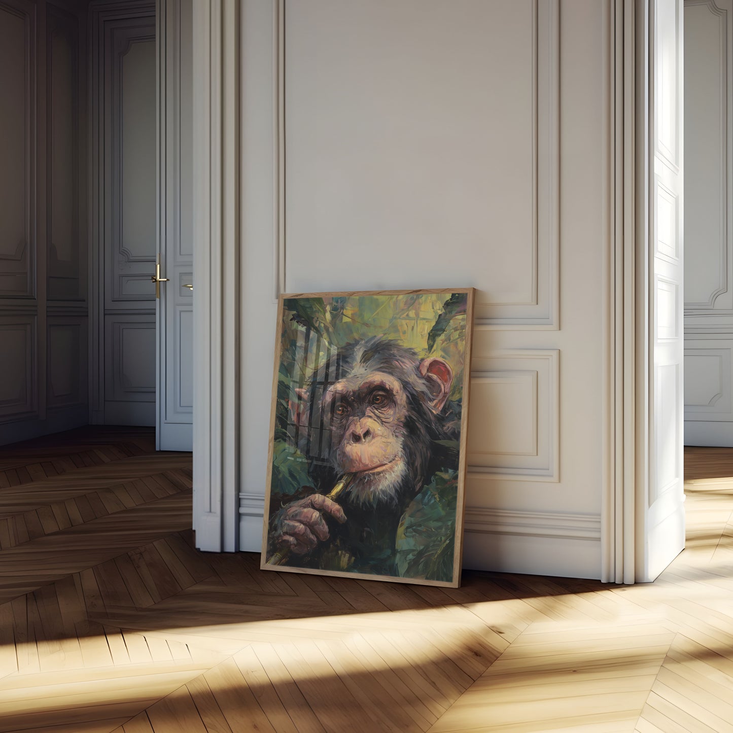 Thoughtful Chimp with Pipe Poster