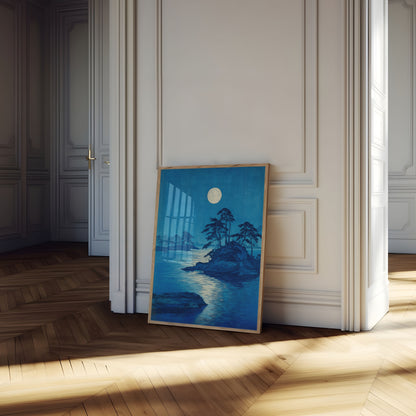 Moonlit Pine Trees by Water Poster