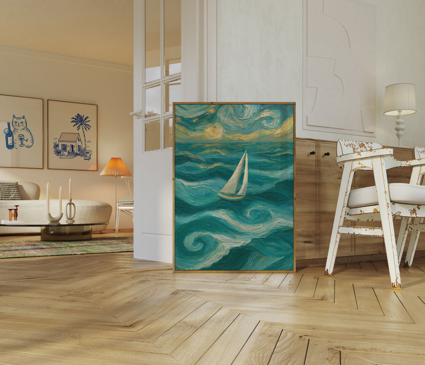 Sailboat on Starry Seas Poster