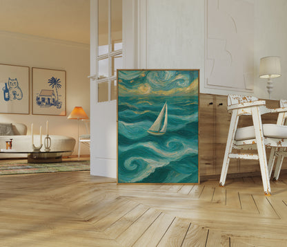 Sailboat on Starry Seas Poster