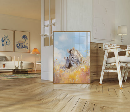Zebra Family Meadow Poster