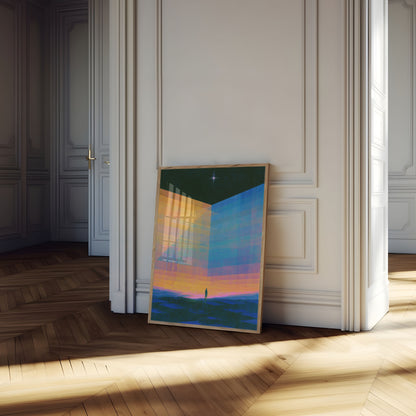 Solitary Figure at Sunset Poster