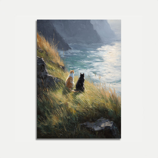 Poster di Gatti che Osservano le Scogliere dell'Oceano