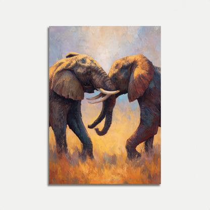 Affiche Deux Éléphants Se Touchant la Trompe
