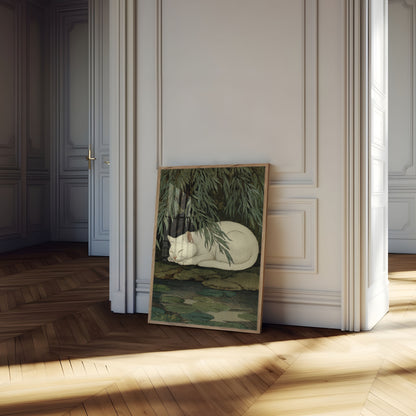 White Cat by the Pond Poster