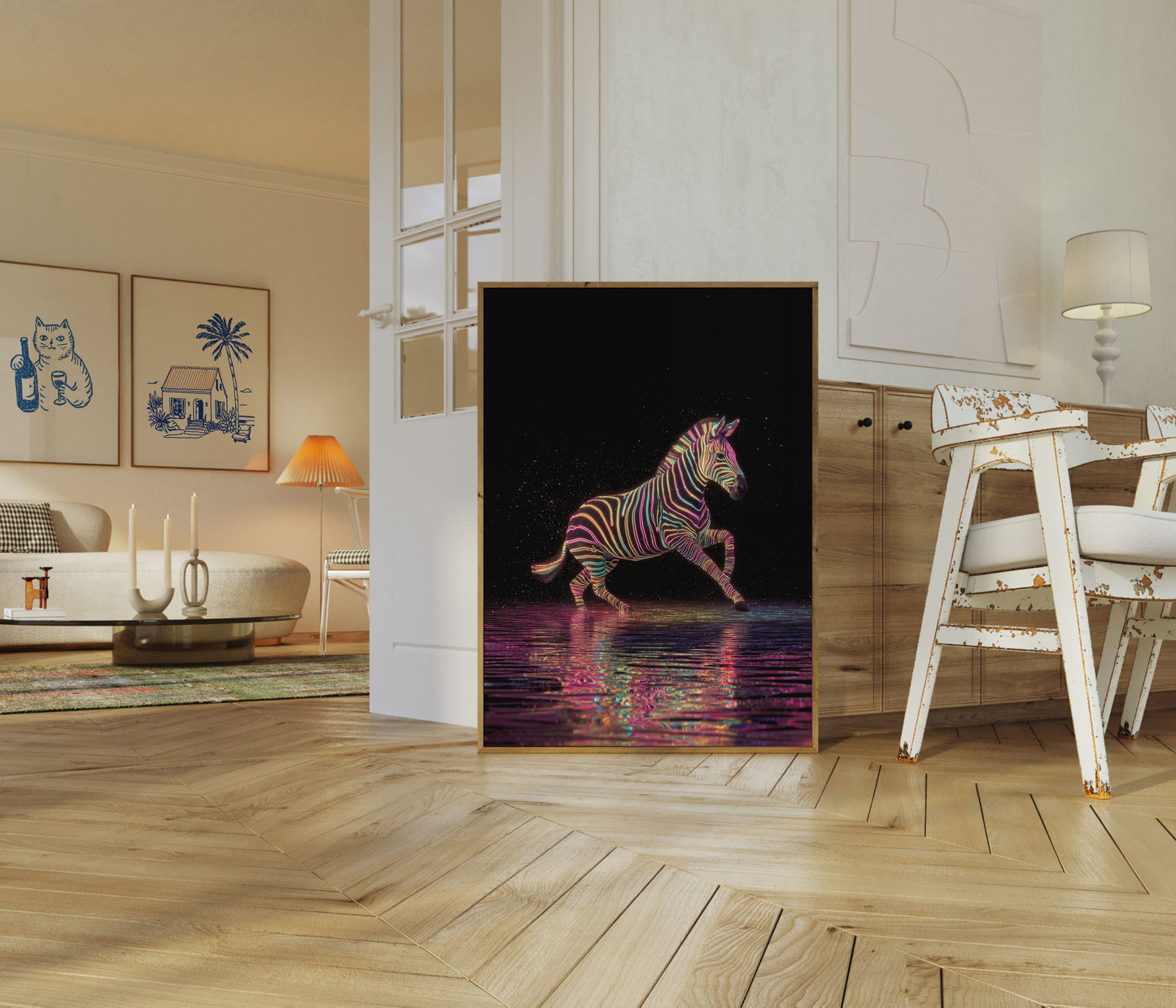 Neon Zebra Leap Poster