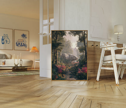 Futuristic Pod in Jungle Landscape Poster