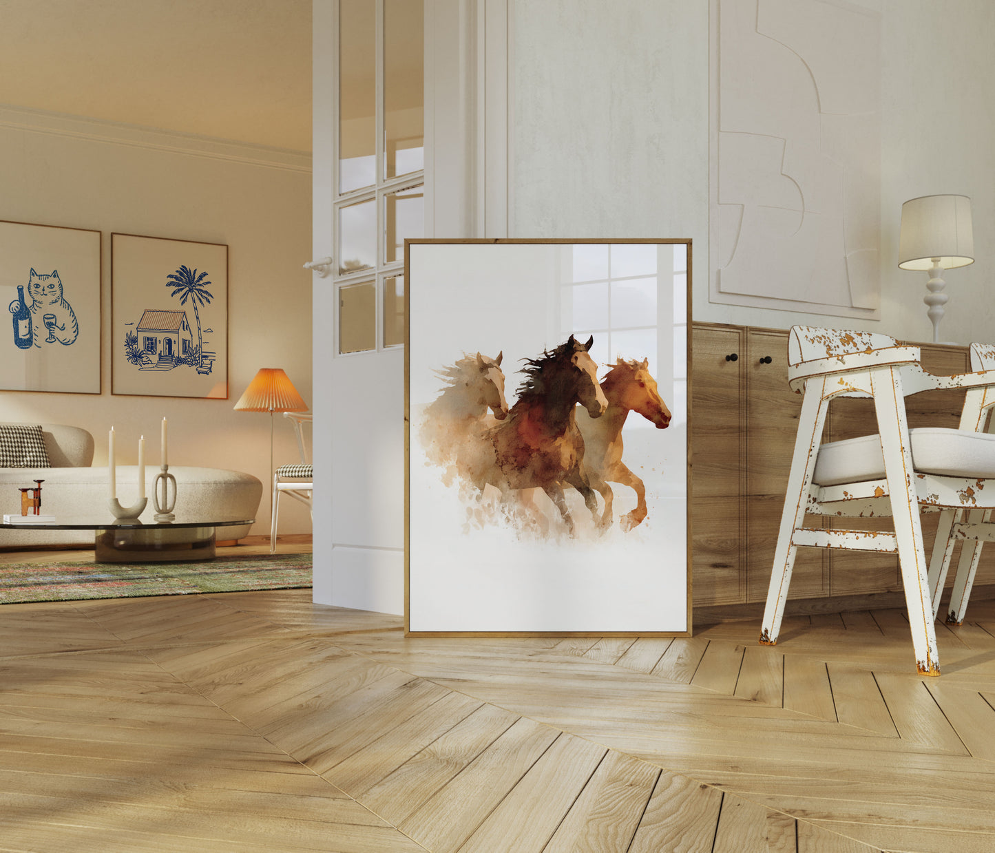 Wild Horses Watercolor Stampede Poster