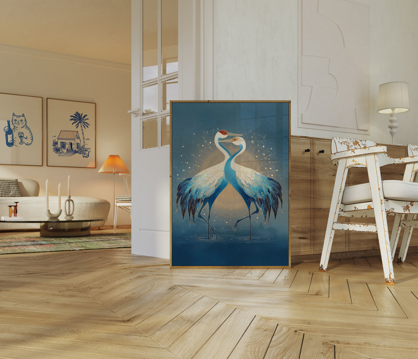 Elegant Cranes in Gold Poster