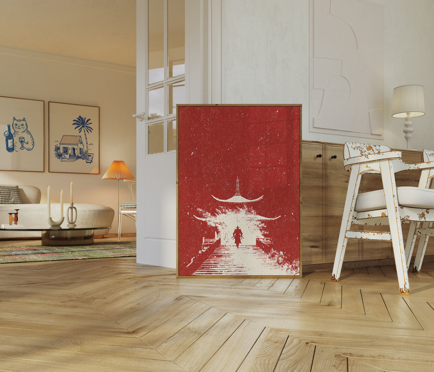 Samurai i østligt tempel plakat