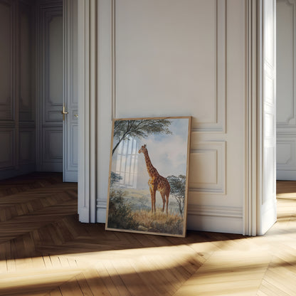 Póster de la majestuosa jirafa de la sabana