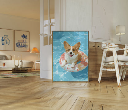 Summer Corgi Pool Float Poster