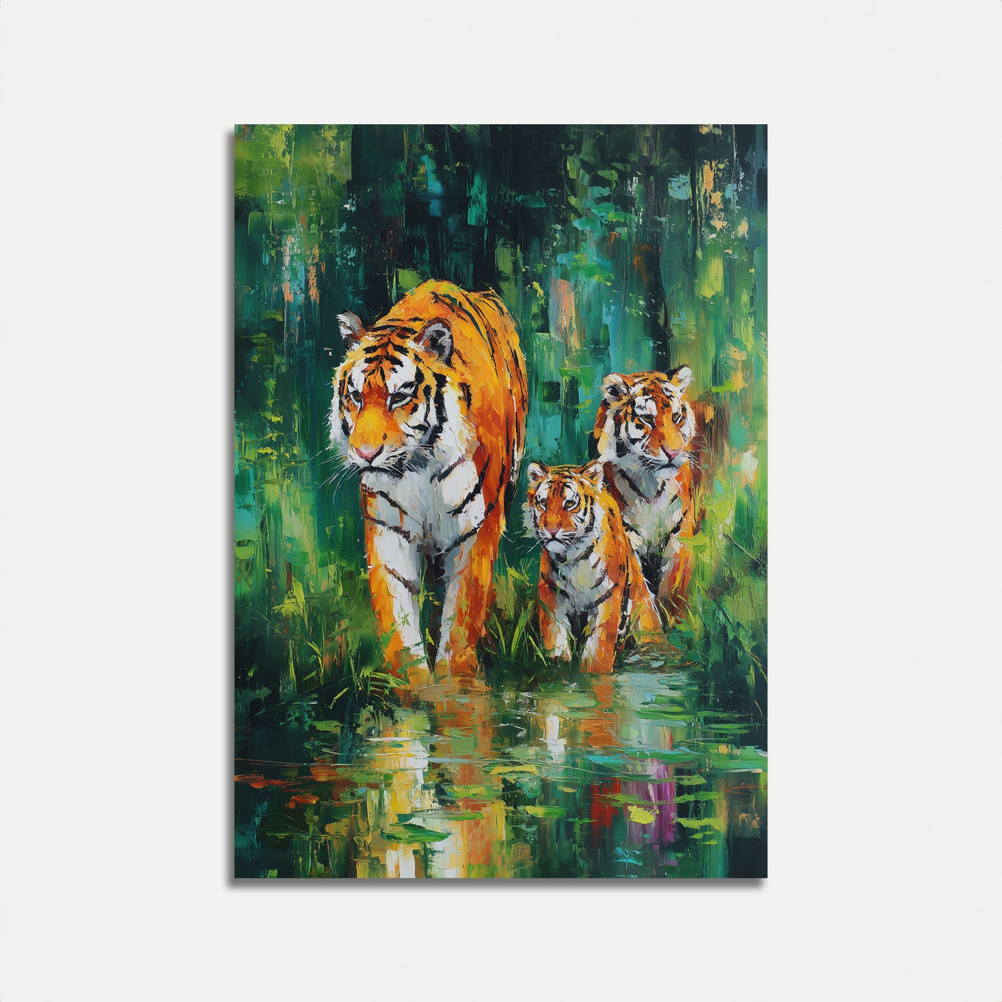 Póster de la Familia Tigre en el Agua