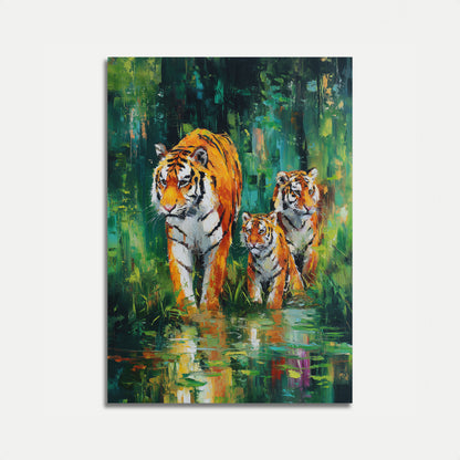 Póster de la Familia Tigre en el Agua