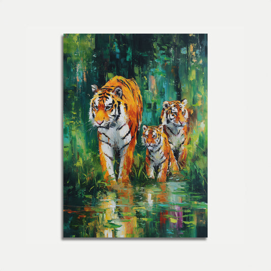 Tiger Familie i Vand Plakat