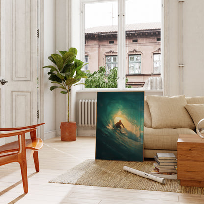 Golden Wave Surfer Poster