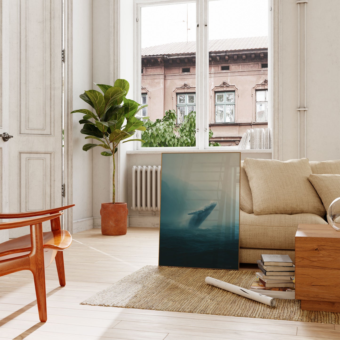 Misty Ocean Whale Breach Poster