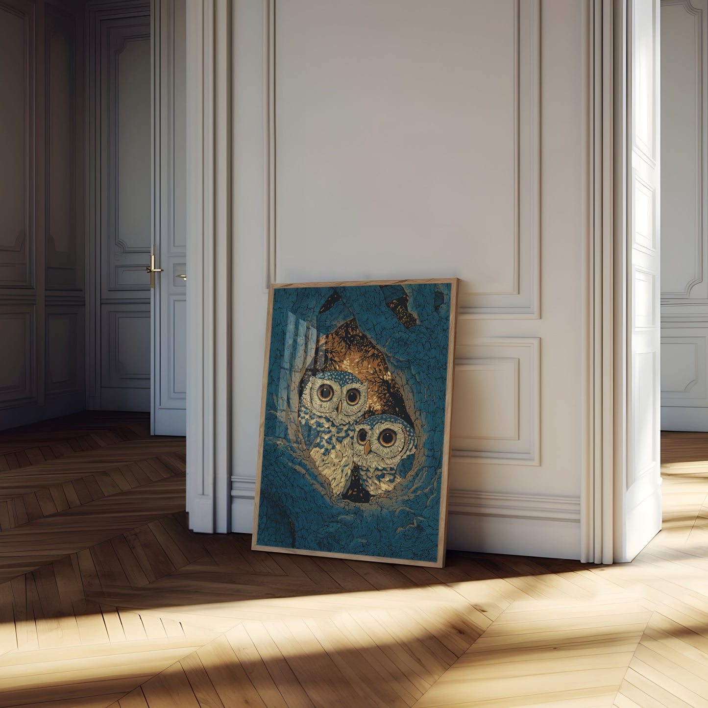 Owls in Hollow Tree Poster