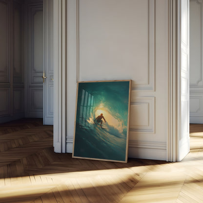 Golden Wave Surfer Poster
