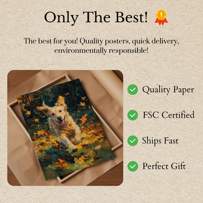 Golden Dog Autumn Leaves Poster
